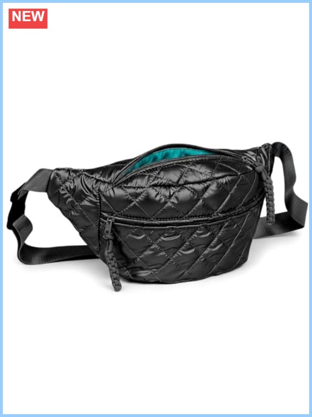 Metallic Quilted Crossbody Fanny Pack Multi-Pocket Unisex Sling Bag Large